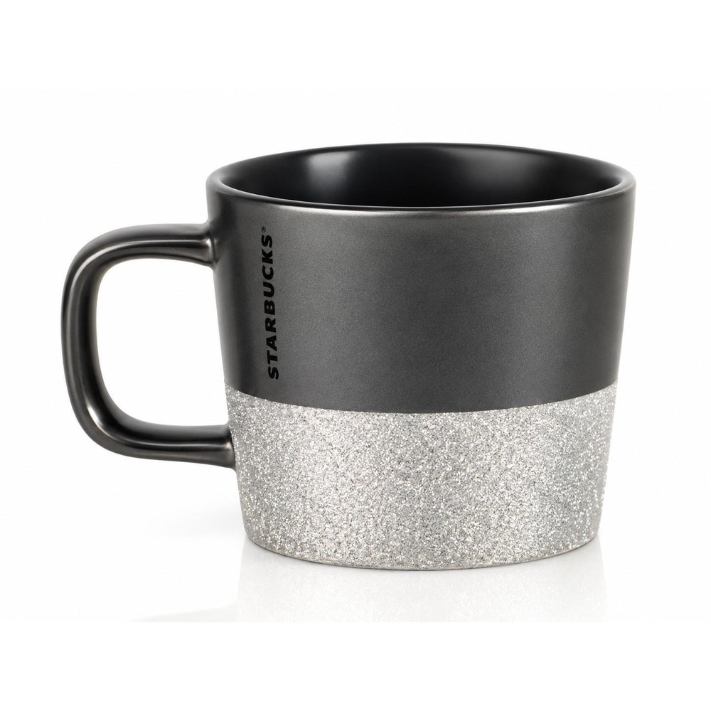 Starbucks 2018 Gray Silver Glitter 12 oz Ceramic Coffee Mug BWC18 Black Interior